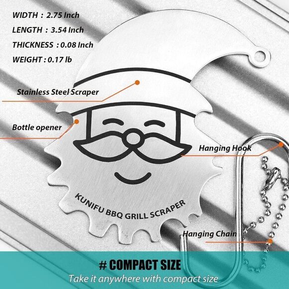 Santa BBQ Grill Scraper Stocking Stuffers Bristle-Free for Griddle Gadgets - Picture 4 of 8